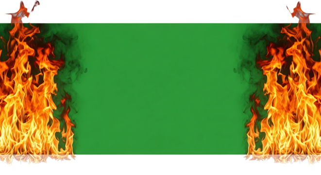 Fiery Flames Bordering Green Backdrop for Visuals.