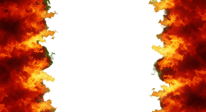 Fiery Frame Intense Flames Bordering a White Space. - Powered by Adobe