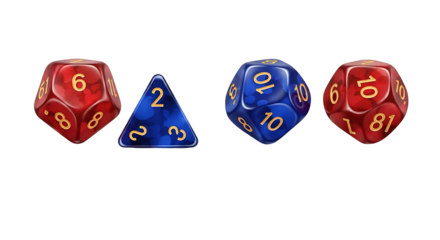 Four Polyhedral Dice for Tabletop Role Playing Games.