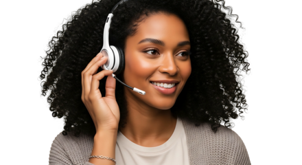 Friendly Customer Service Representative with Headset Smiling.