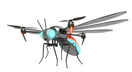 Futuristic insect drone technology with advanced flight capabilities.