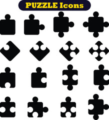 Puzzle pieces icons set in different shapes. Puzzles game piece collection in different style. Jigsaw, idea, solution etc. Teamwork Icon Set.