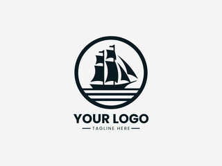 Elegant sailboat ship vector logo illustration for marine, travel and adventure design