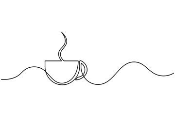 Coffee cup with steam continuous one line drawing minimalist style illustration