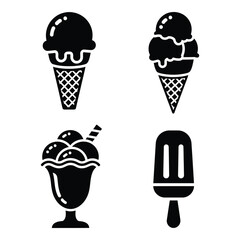Collection of four stylized ice cream treats perfect for summer desserts and refreshment graphics silhouette