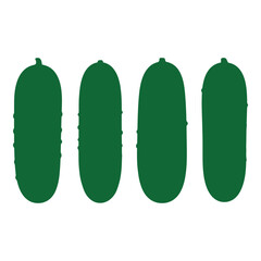 Four vertical green cucumbers arranged side-by-side simple clean food icon silhouette