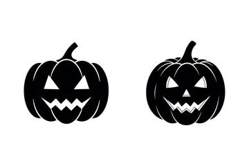 Vector icon pair of jackolanterns, carved with scary faces