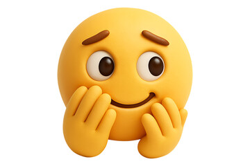 Shy Emoji. Cute Face. Awkward Emotion. An adorable 3D emoji with a shy smile, isolated as a PNG clip art on a transparent background for concepts of blushing or adoration.