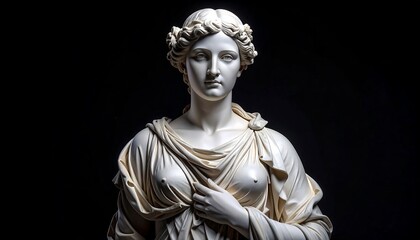 Obraz premium Classical Statue of a Woman with a Crown on Black Background