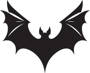 A stark black silhouette of a bat with its wings spread wide, creating a dramatic and iconic shape.