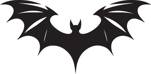 A stark black silhouette of a bat with its wings spread wide, creating a dramatic and iconic shape.