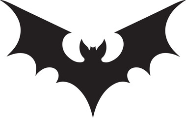 A stark black silhouette of a bat with its wings spread wide, creating a dramatic and iconic shape.