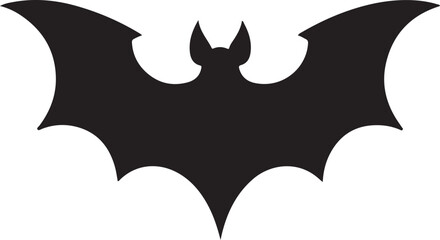 A stark black silhouette of a bat with its wings spread wide, creating a dramatic and iconic shape.