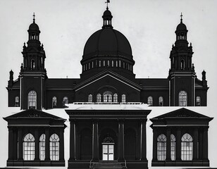 Monochrome architectural silhouette of a church