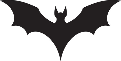 A stark black silhouette of a bat with its wings spread wide, creating a dramatic and iconic shape.