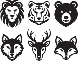 Fototapeta premium Wildlife Animal Heads Black and White Graphics