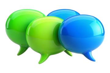 3D Vibrant Blue Green Speech Bubbles Transparent Background Social Media Communication symbol