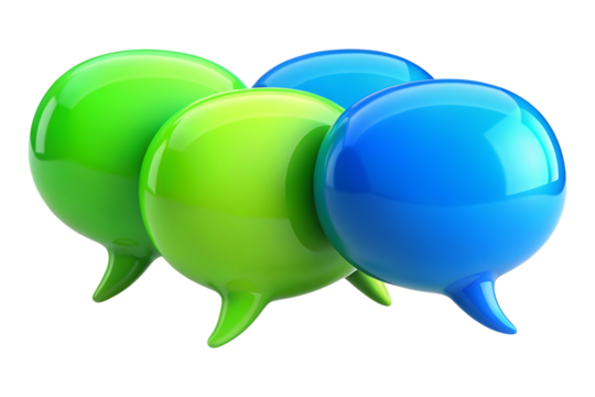 3D Vibrant Blue Green Speech Bubbles Transparent Background Social Media Communication symbol