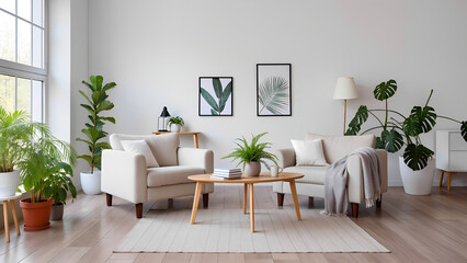chairs in the psychologist's office, armchairs in cozy interior with indoors green plants