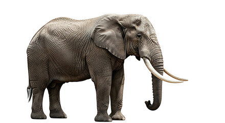 Fototapeta premium Majestic African Elephant Standing Tall on a Pristine White Background.