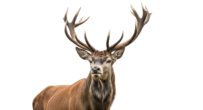 Majestic red deer stag with large antlers isolated on white. - Powered by Adobe