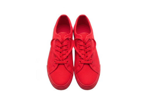 Vibrant red sneakers, fashionable footwear, casual style, trendy shoes, sportswear, athletic gear, comfortable design, modern look, isolated on transparent background
