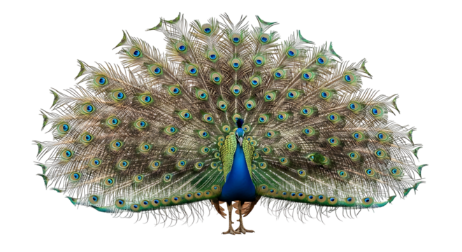 Majestic Peacock Displaying Its Stunning Tail Feathers.