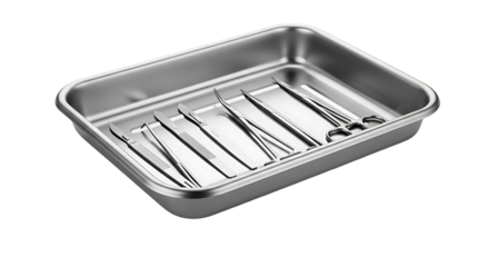 Medical Instruments Tray with Forceps and Tweezers.