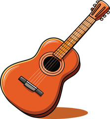 Orange acoustic guitar with black and white strings