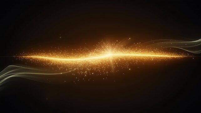 Abstract Golden Light Streaks and Particles Swirling Across Dark Background, ai-generated