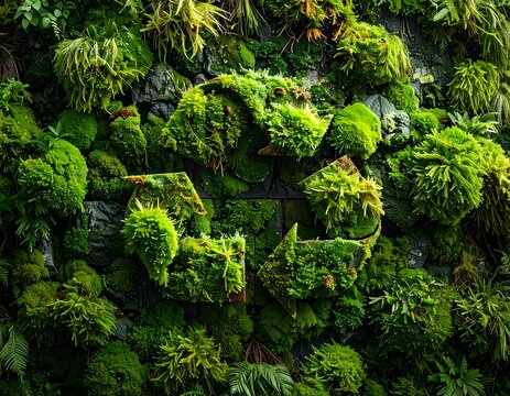 Moss Recycle Symbol on Green Living Wall - Powered by Adobe