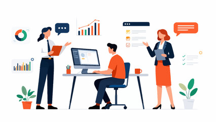 Business team collaborating at workstation