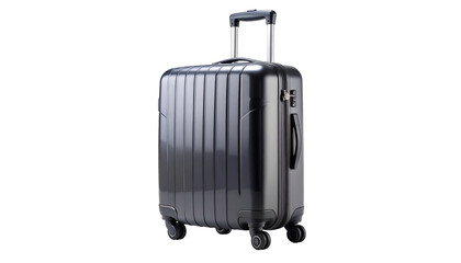 Black rolling suitcase ready for travel adventures and journeys.