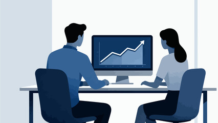 Two people viewing a growth chart on computer