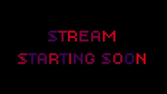 4K stream starting soon animation with flashing alternating letters, modern intro screen design for live broadcast scenes