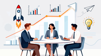 Business team in meeting with growth charts