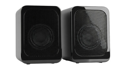 Obraz premium Pair of sleek black computer speakers on a white background.
