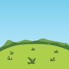 Cartoon landscape with green hills and bright blue sky. Ideal for children's illustrations, educational materials, nature apps, playful backgrounds, and clean web or digital designs.