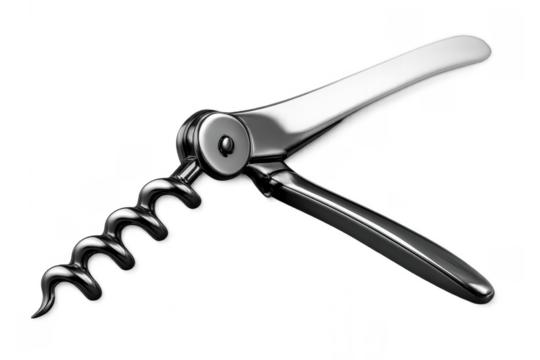 Shiny metal corkscrew wine opener on transparent background