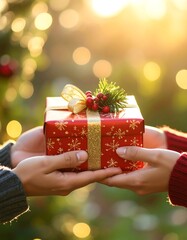 Hands exchanging a Christmas gift