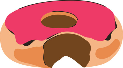 Donut with Pink Glazed and Bite Missing Illustration