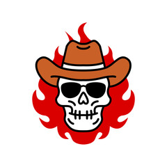 Cowboy Hat Silhouette with Red Flames – Western Fire Emblem Illustration