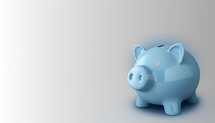 A blue piggy bank for saving money. Financial, banking, and investment concept with copy space for text
