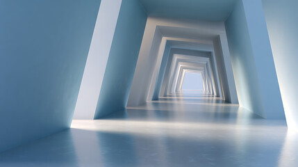 Obraz premium Abstract White Hallway Perspective with Geometric Design and Bright Light Tunnel Architecture