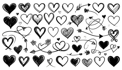 Collection of Hand Drawn Hearts and Arrows.