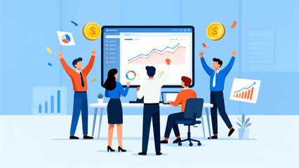 Business team celebrating financial success