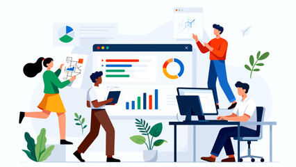 Team working with data and charts