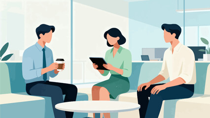 Three people in office meeting setting
