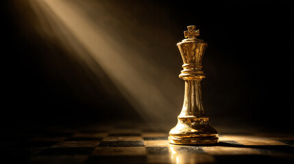 Glowing holographic chess king standing tall among pawns on futuristic digital board, concept of leadership in technology.