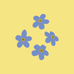 Blue floral cluster. Simple blue flower cluster, spring, decoration, botanical motif.